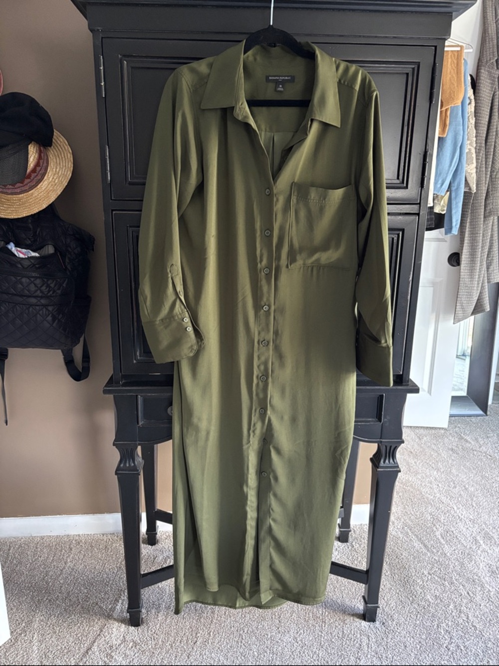 Banana Republic Olive Green Maxi Shirt Dress
